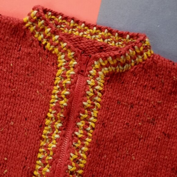 Vintage Handmade Red Zip Up Sweater Jacket - Picture 4 of 7